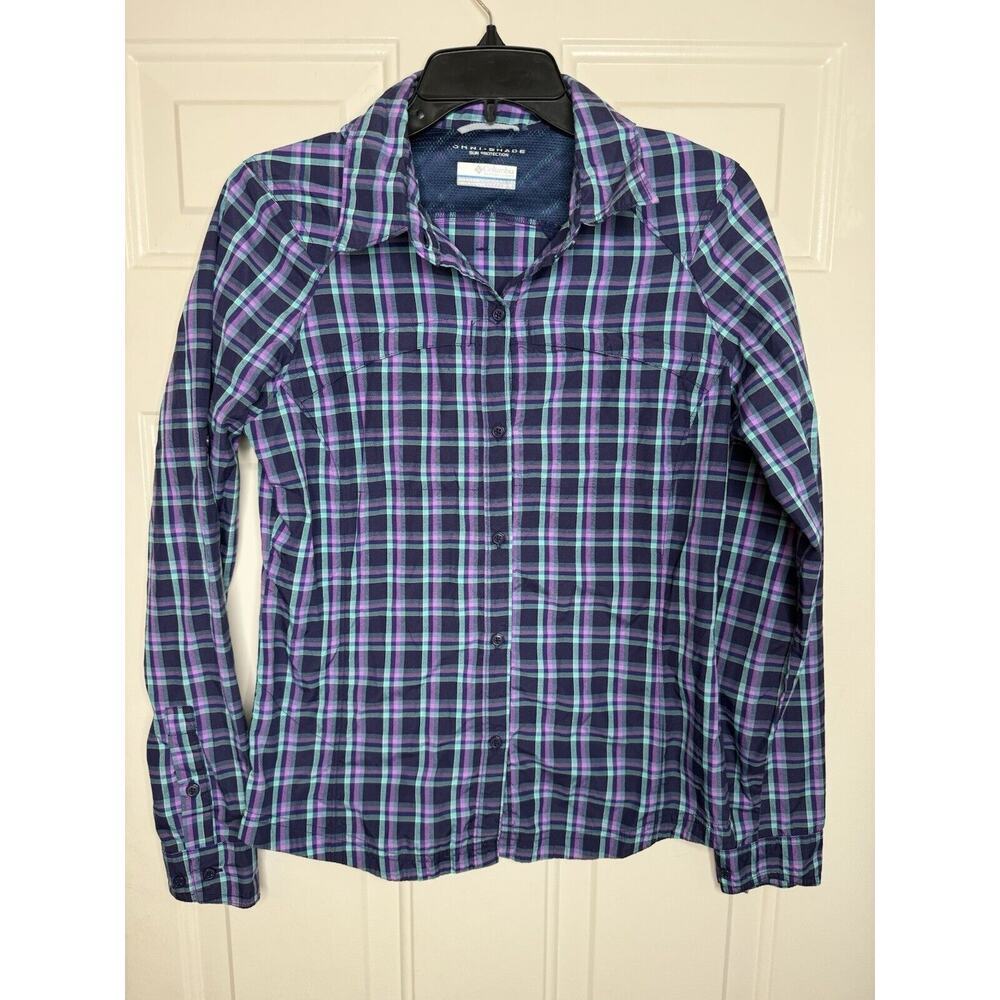 Columbia Omni-Shade Button Down Shirt Women’s Medium Roll Tab Long Sleeve Purple